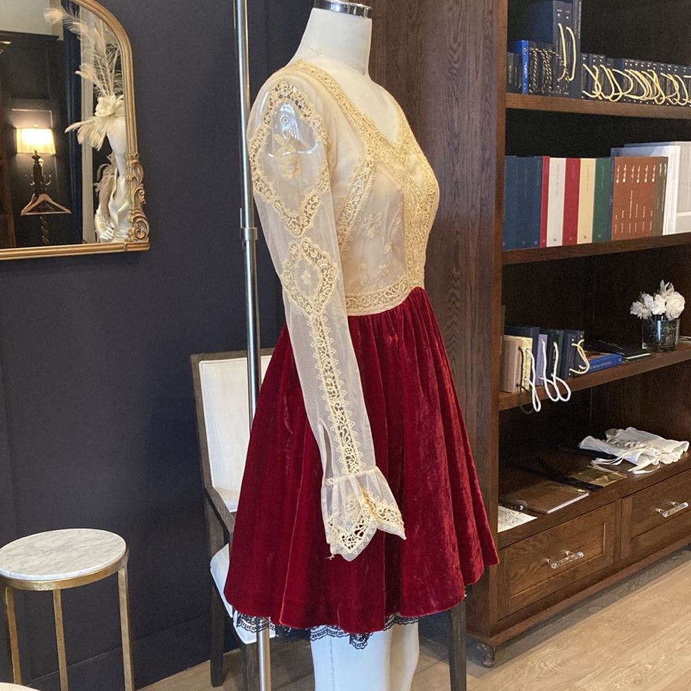 Free People Nude Mesh Lace Burgundy Velvet Dress - Picture 2 of 5